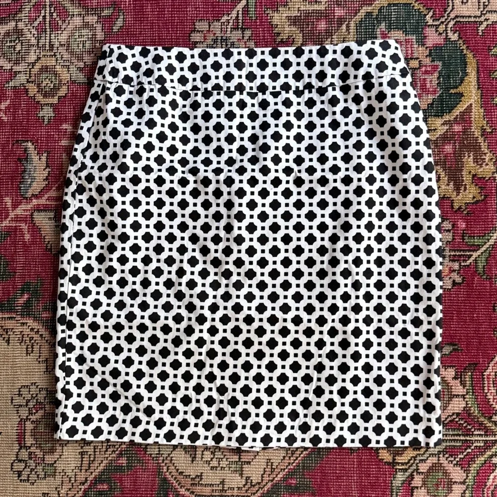 Cynthia Rowley Pencil Skirt Womens 8 Black White Excellent Geometric Lattice Zip